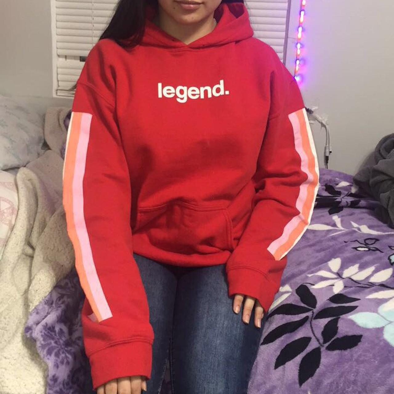 Medium sized red legend hoodie Pink, white & peach... - Depop