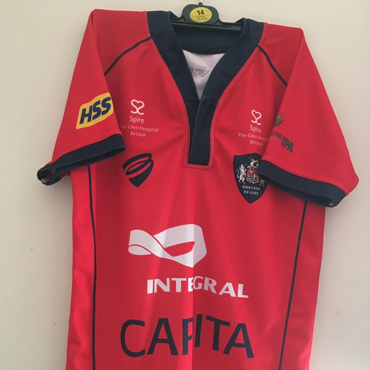 This is a red Official Bristol Rugby players’ shirt... - Depop