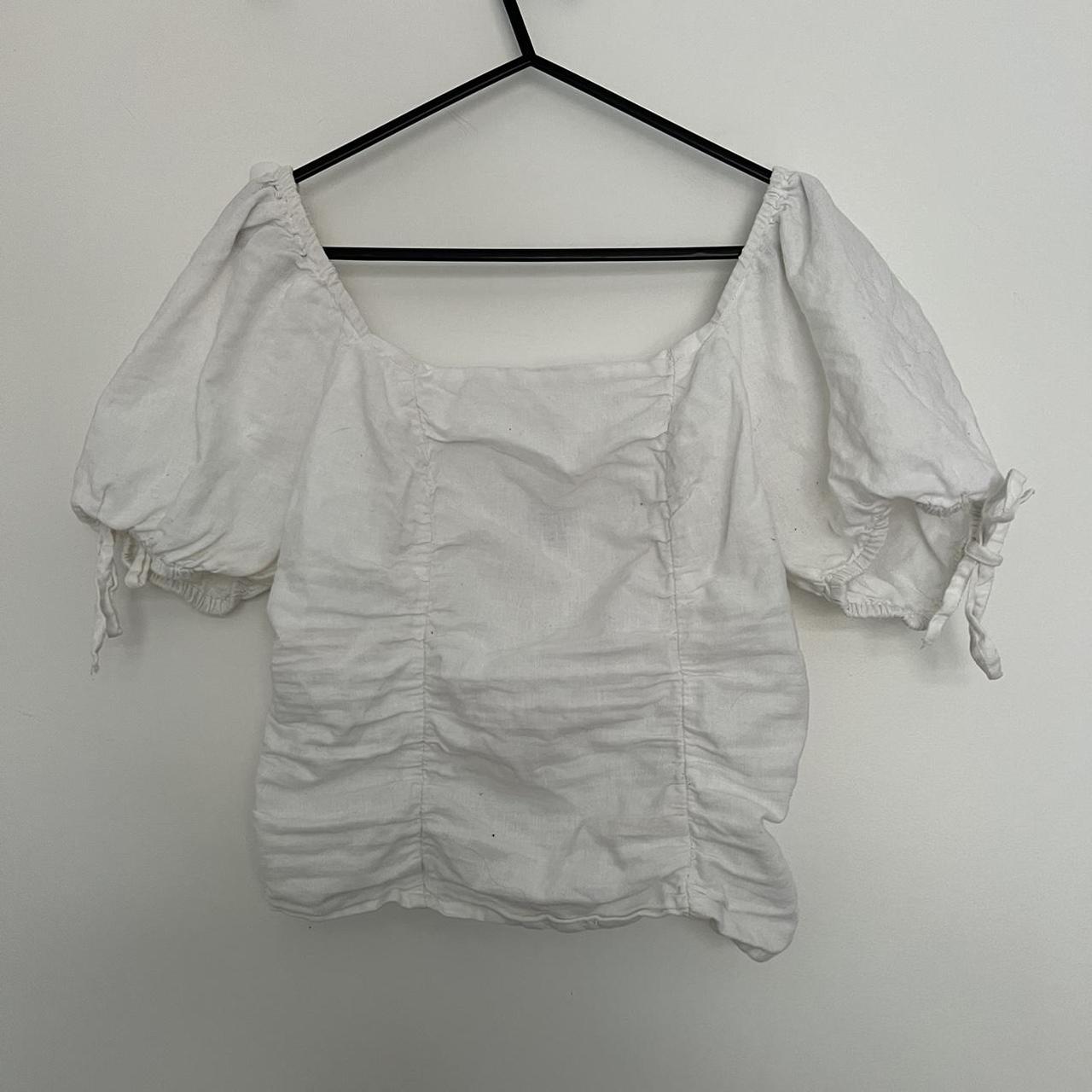 Vintage asos white broderie milkmaid top with ruched... - Depop