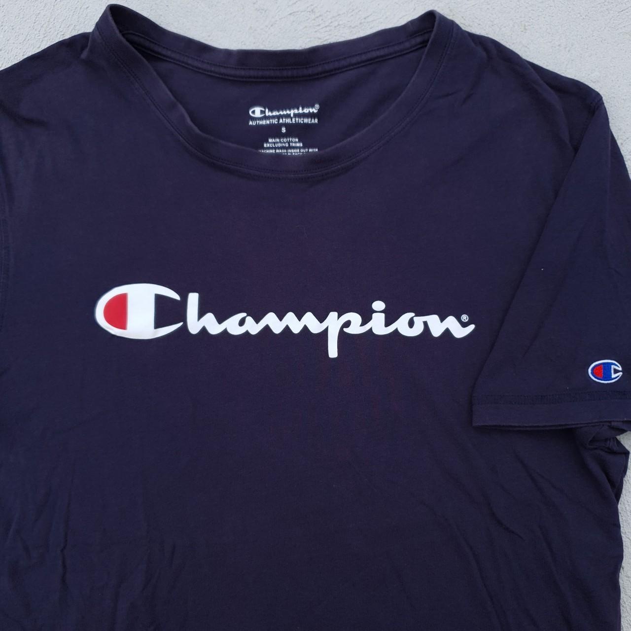 : Champion Logo Tee Shirt Patch logo on the left... - Depop