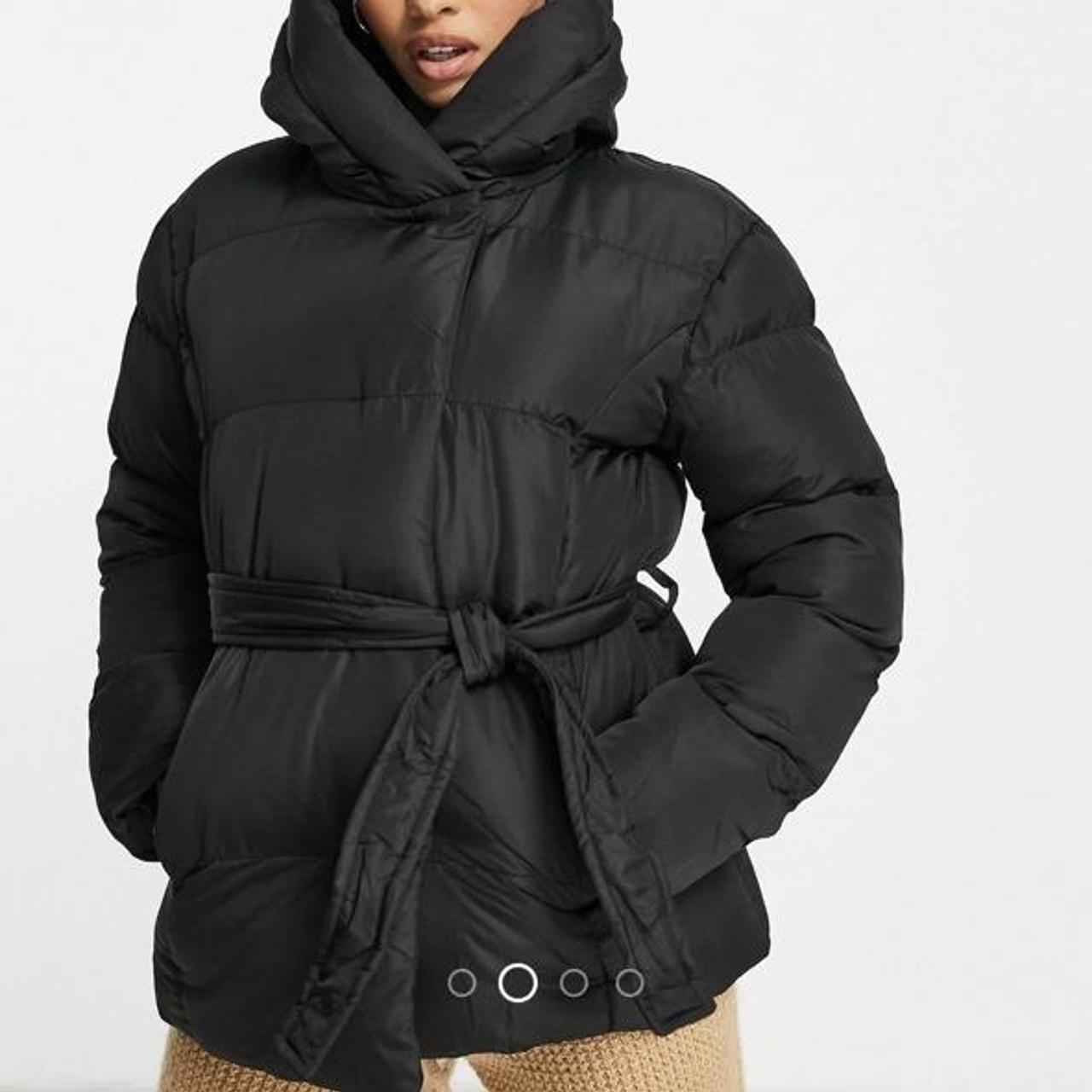 threadbare stanley belted puffer coat with hood