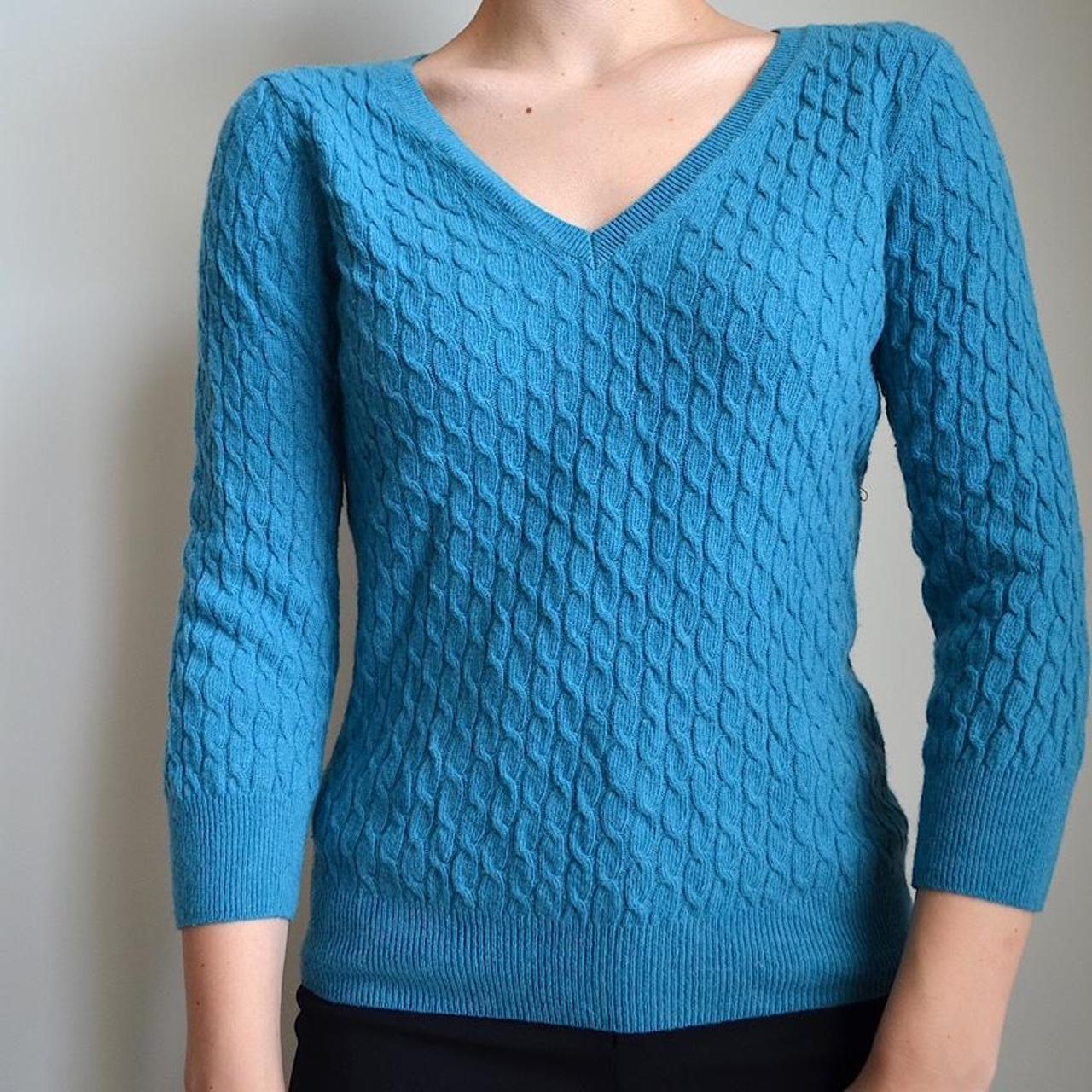 Talbots Womens Sweater Size Medium Blue Cable Knit Dark Academia