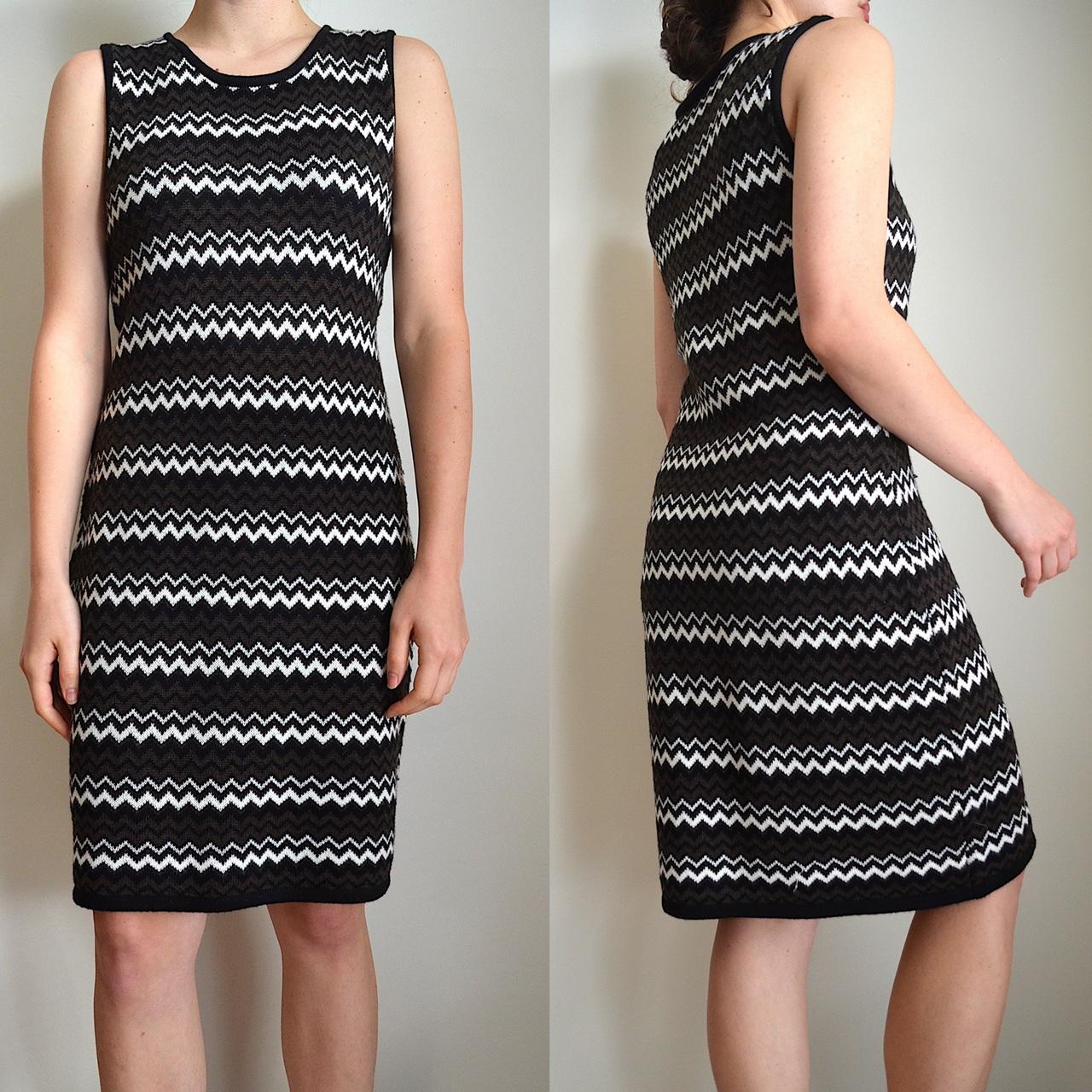 black and white chevron pattern sleeveless u neck… - Depop
