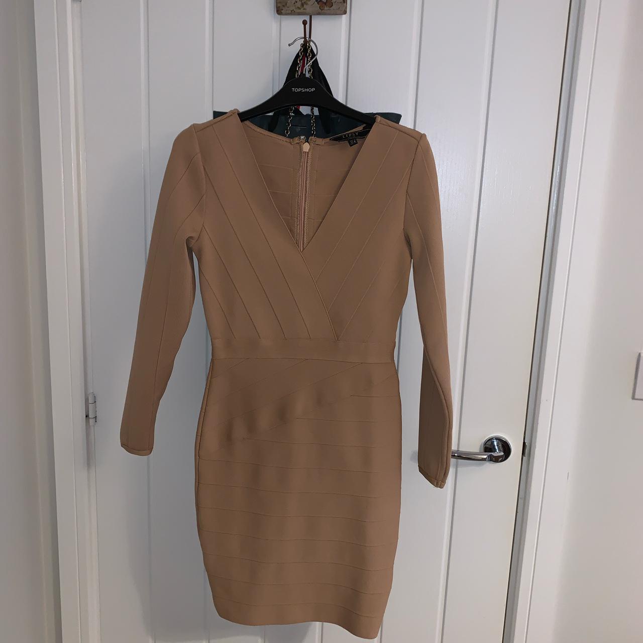 Lipsy London Tan Nude Bodycon Dress Size 8 Worn Depop