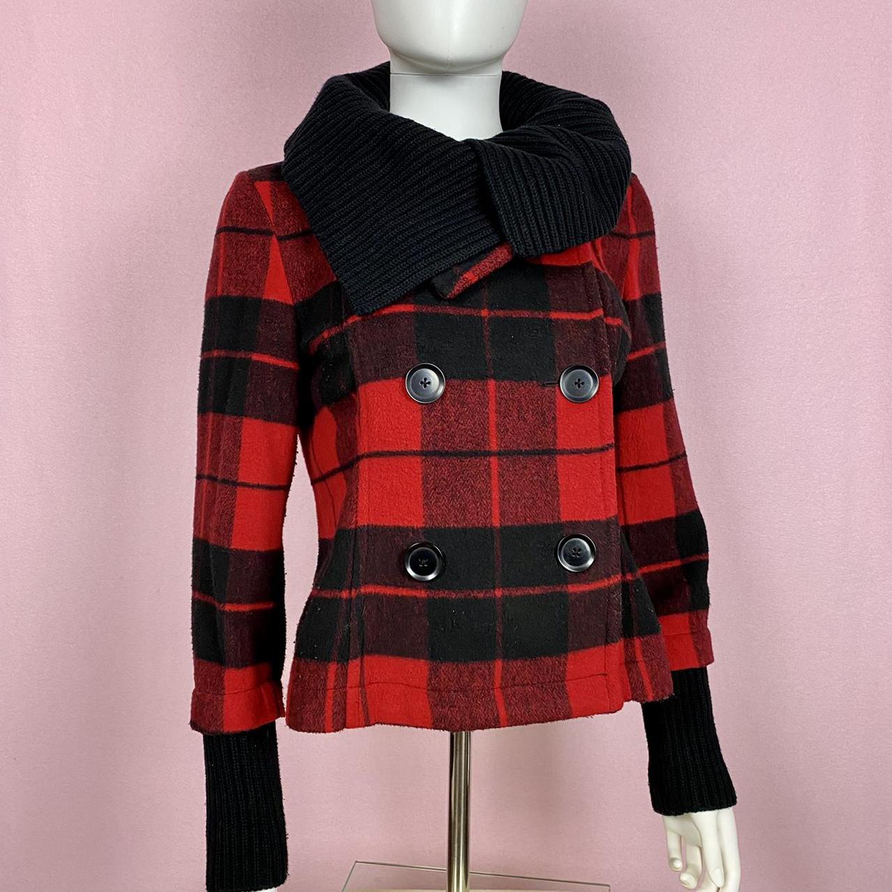 red plaid pea coat