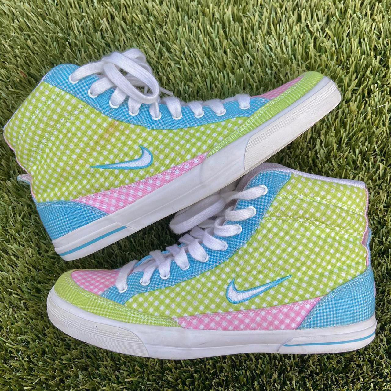 Vintage Nike High tops Color block gingham print. Depop