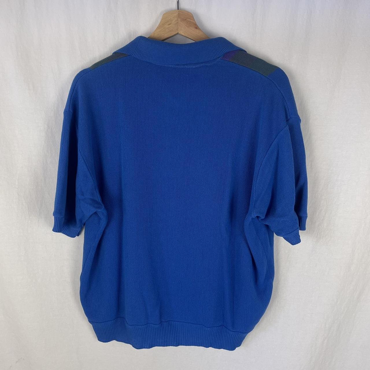 Vintage 70s Knit Polo Shirt Size XL Blue and... - Depop