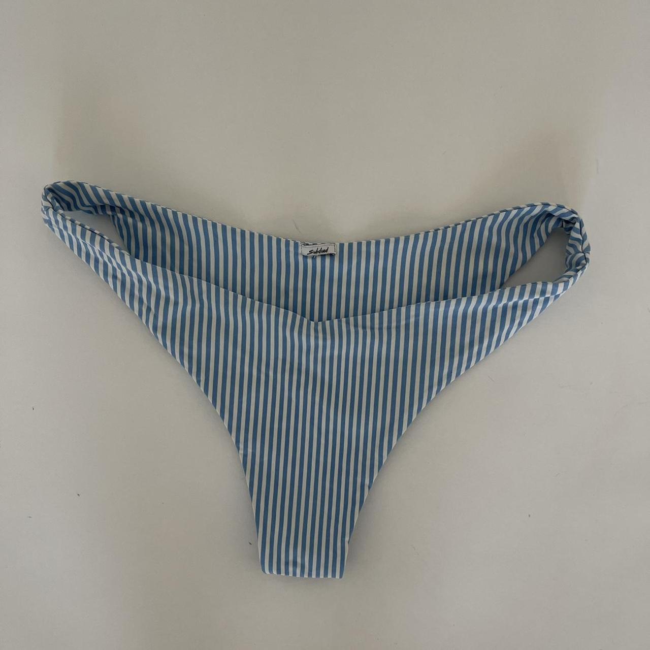 Subdued white and blue stripes swimsuit bottoms... - Depop