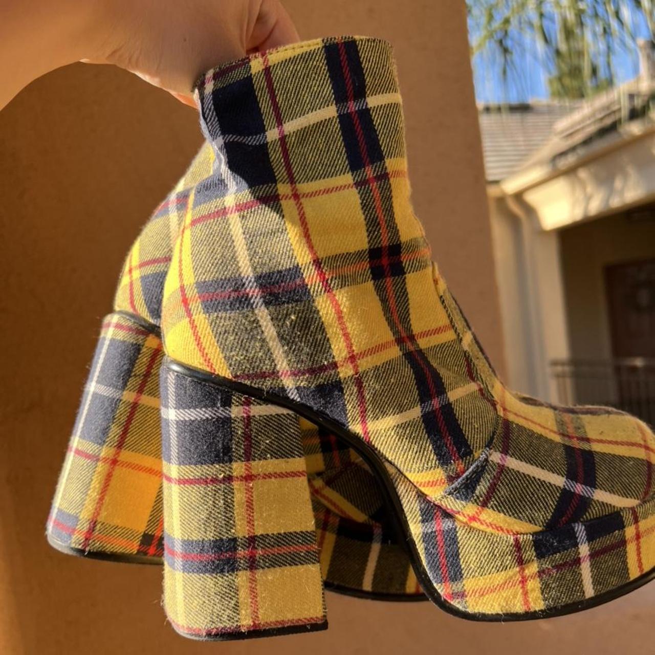 Yellow plaid platform boots hotsell