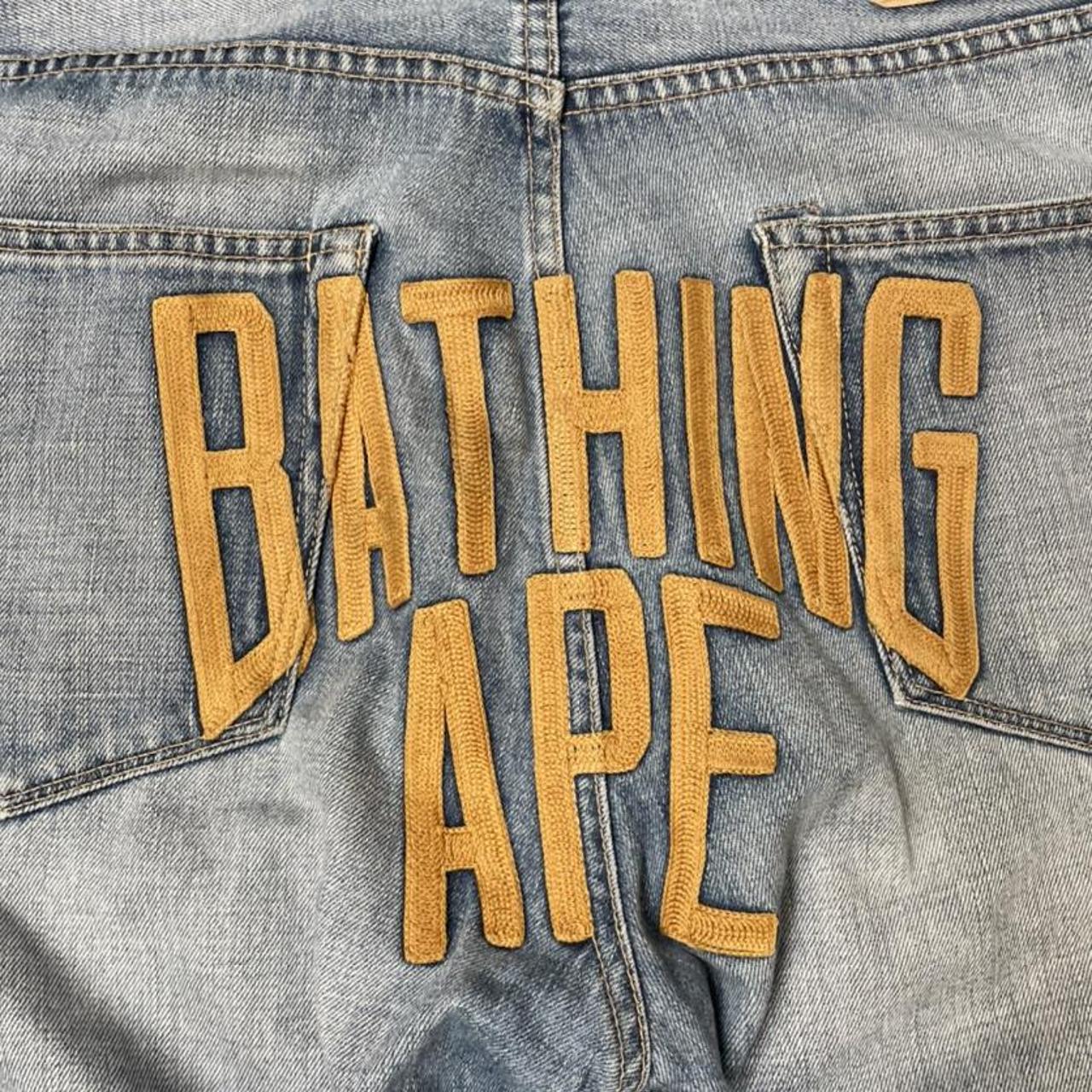 Bape ‘Bathing Ape’ spellout jeans in light blue wash... Depop