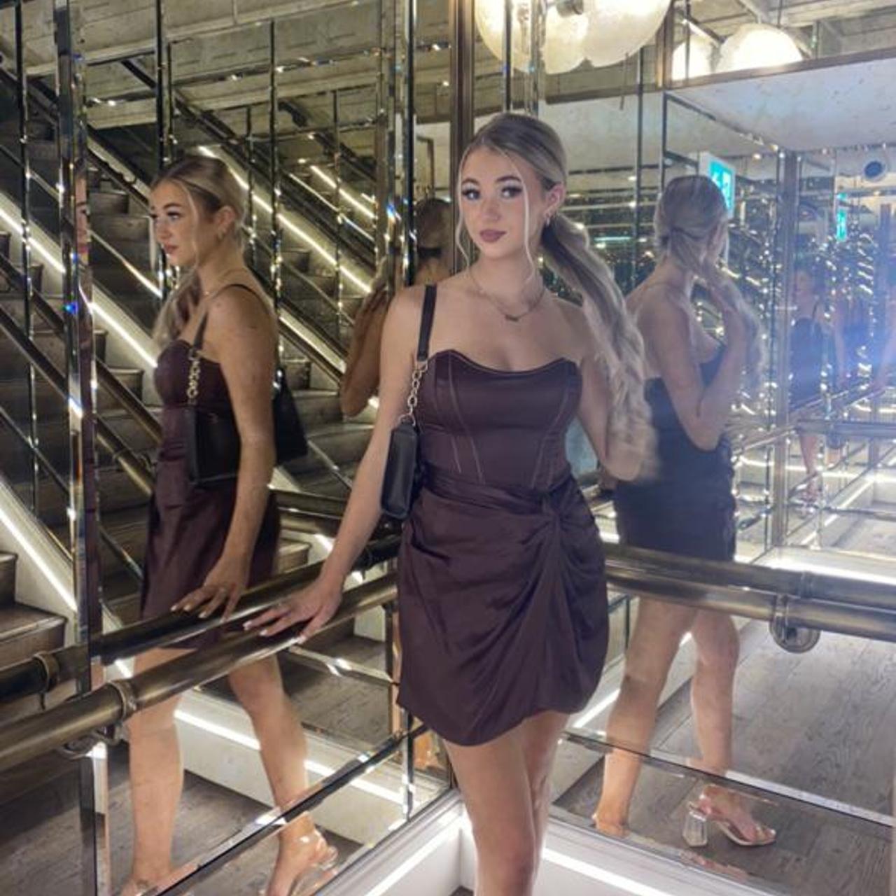 zara brown strapless dress