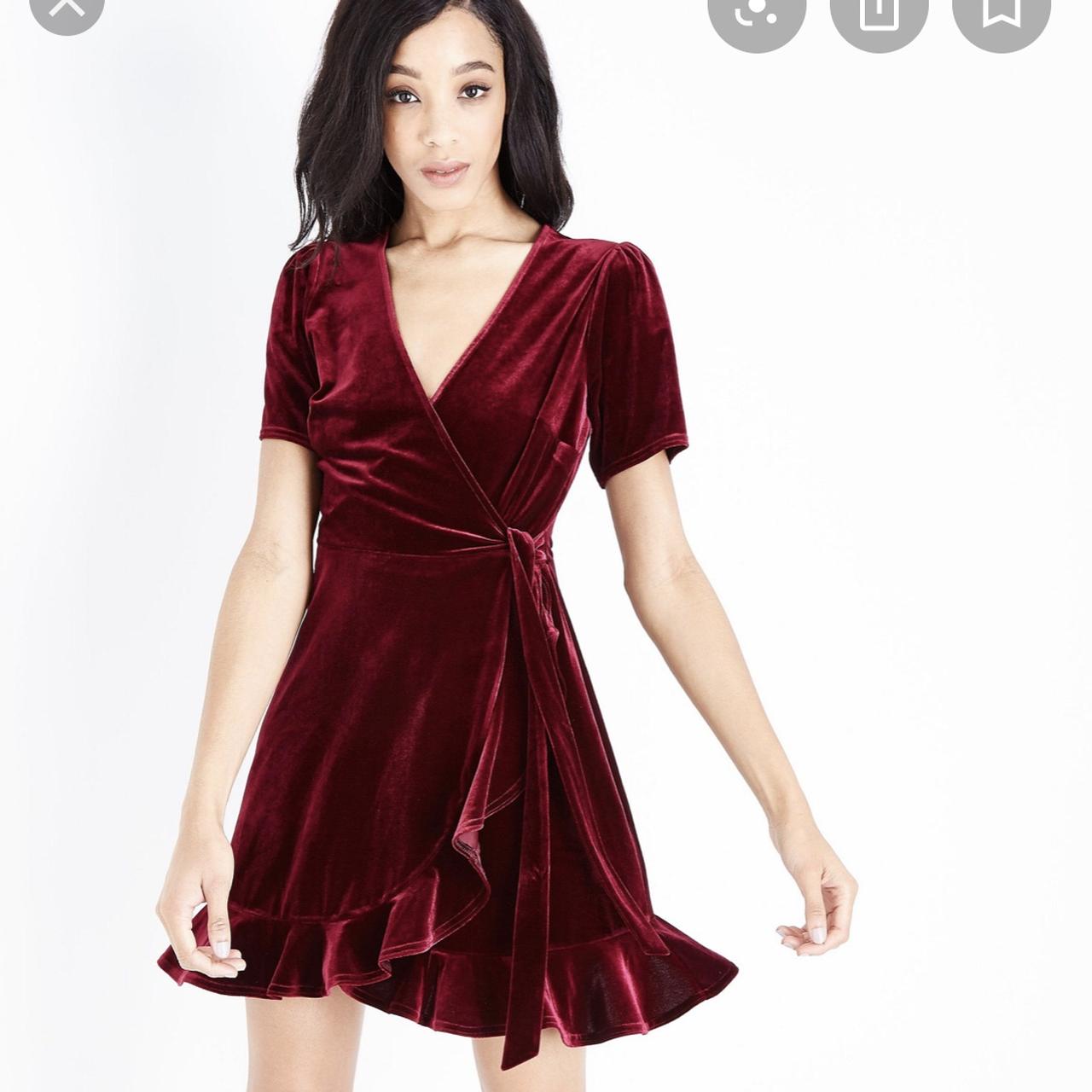 Red velvet wrap mini dress New look ...