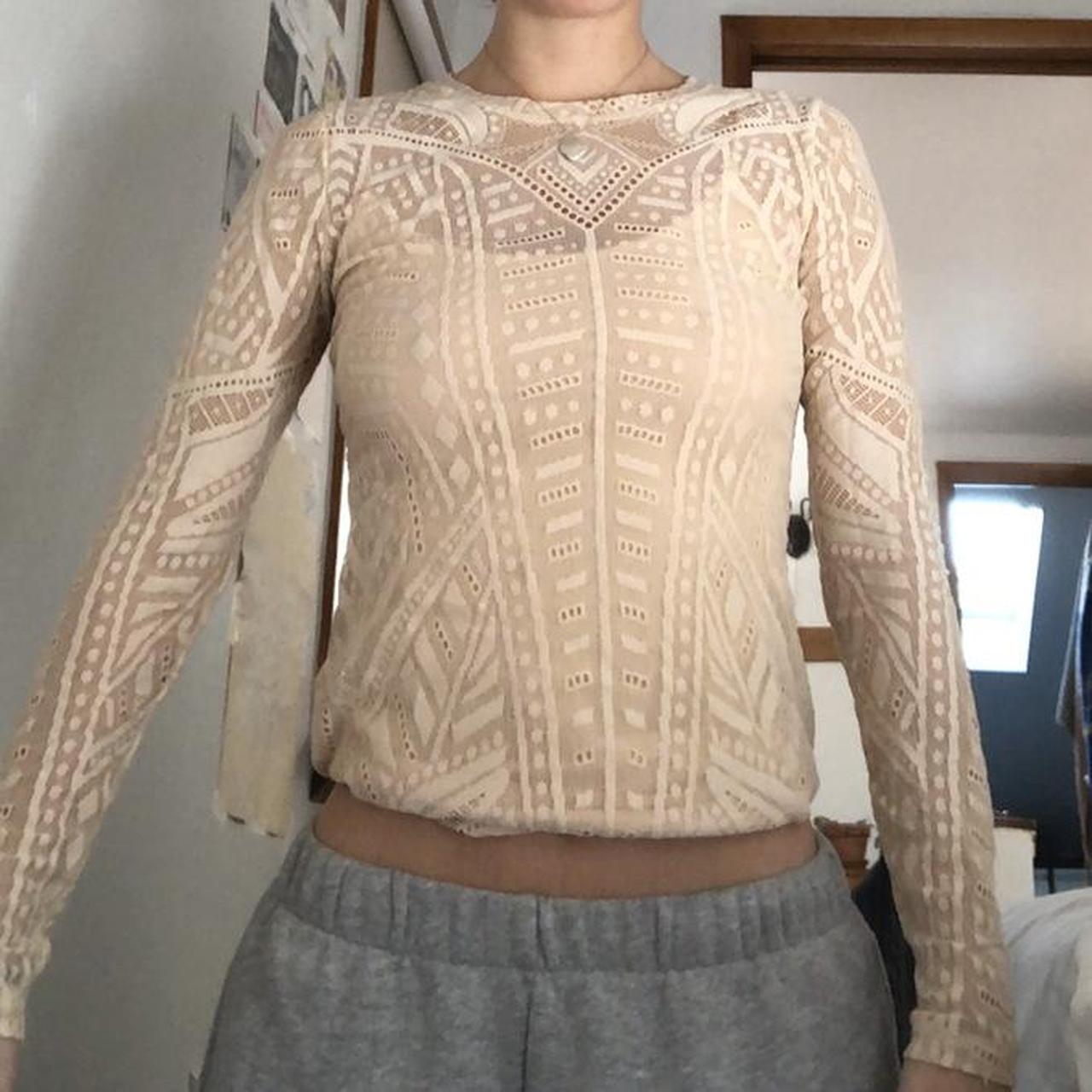 BCBGmaxazaria xs cream mesh long sleeve top. This - Depop