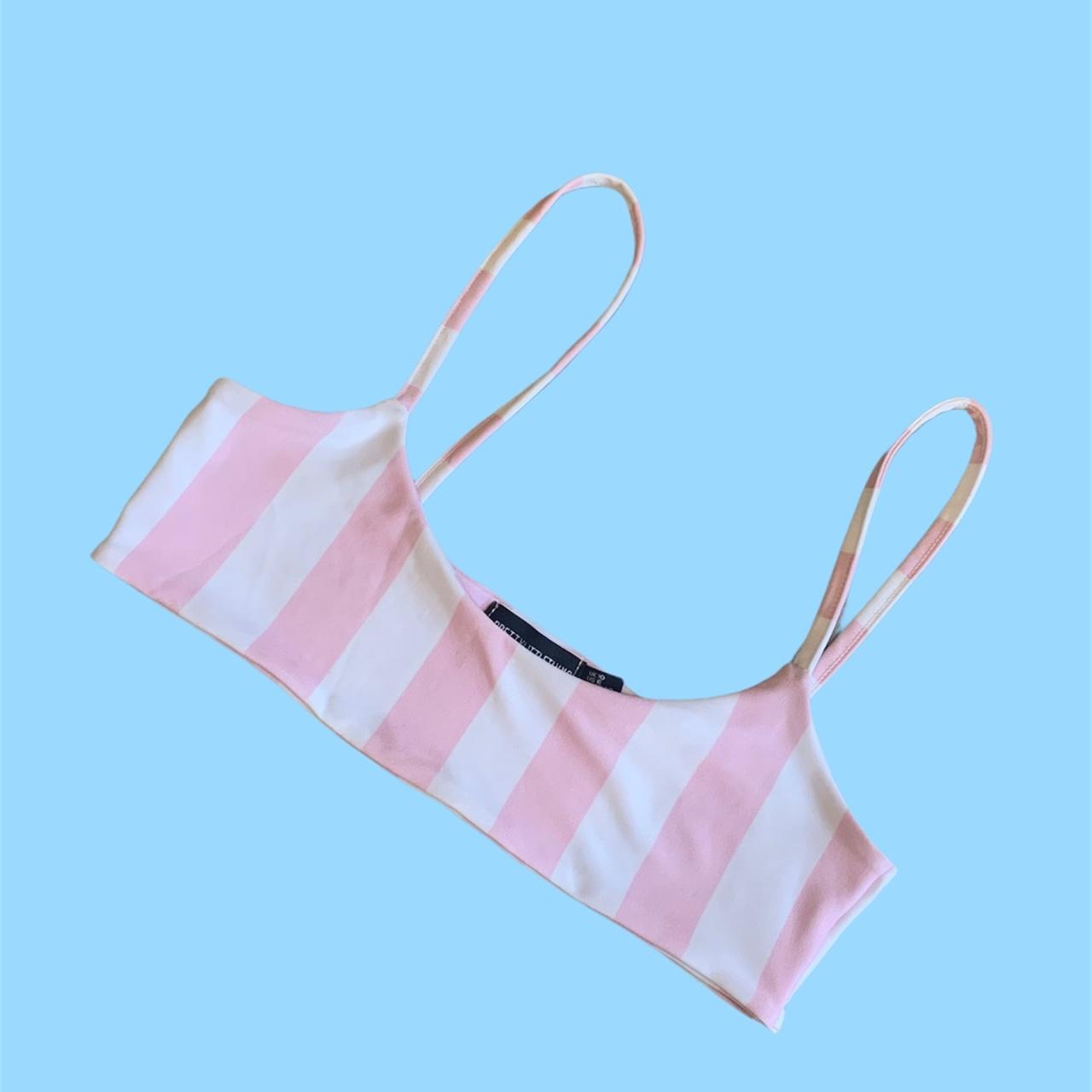 PrettyLittleThing Women's White and Pink Bikini-and-tankini-tops | Depop