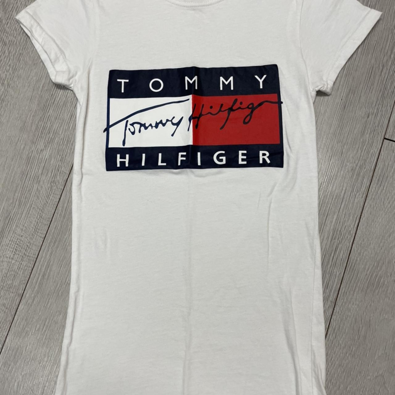 White Tommy Hilfiger slim fit t-shirt in size... - Depop