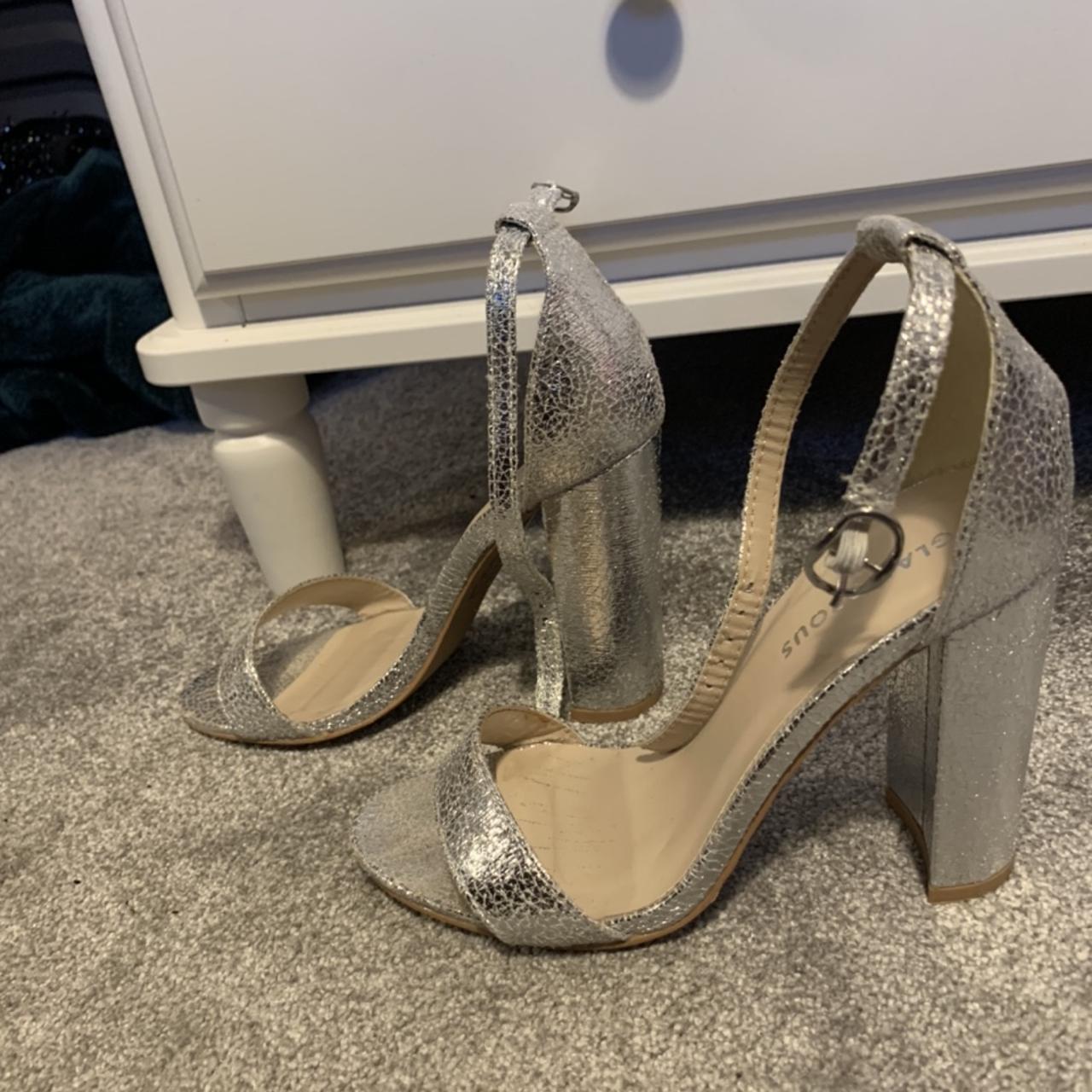 Asos silver block heels. Size 3 only been worn once... - Depop