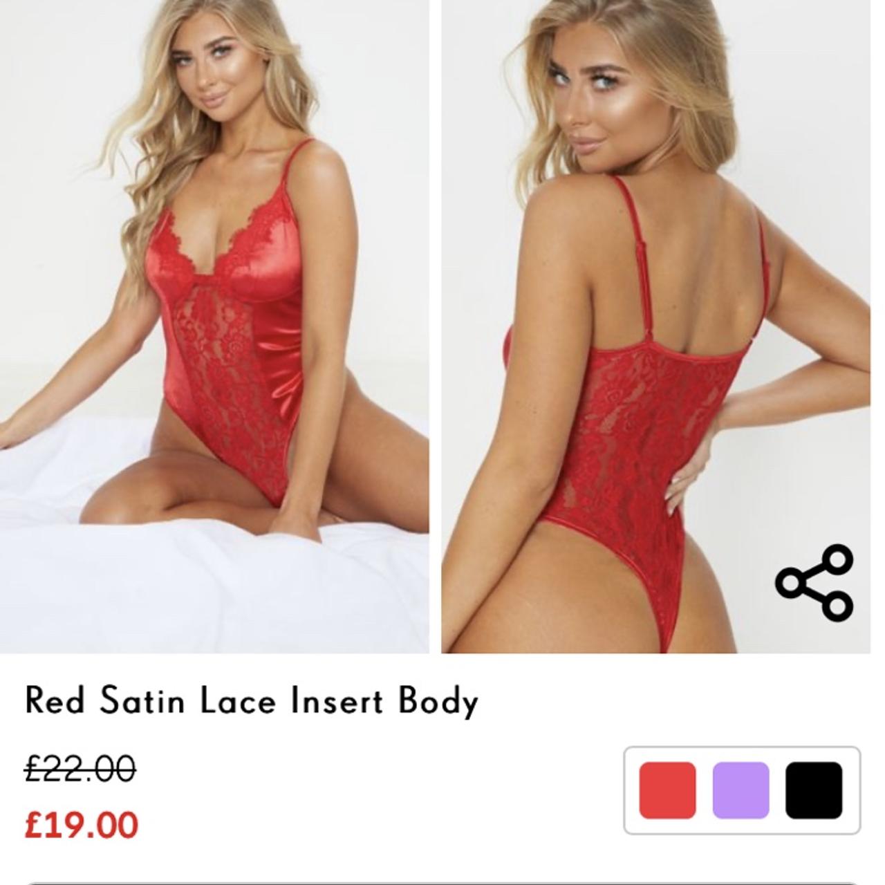 Red Satin Lace Insert Body, Lingerie