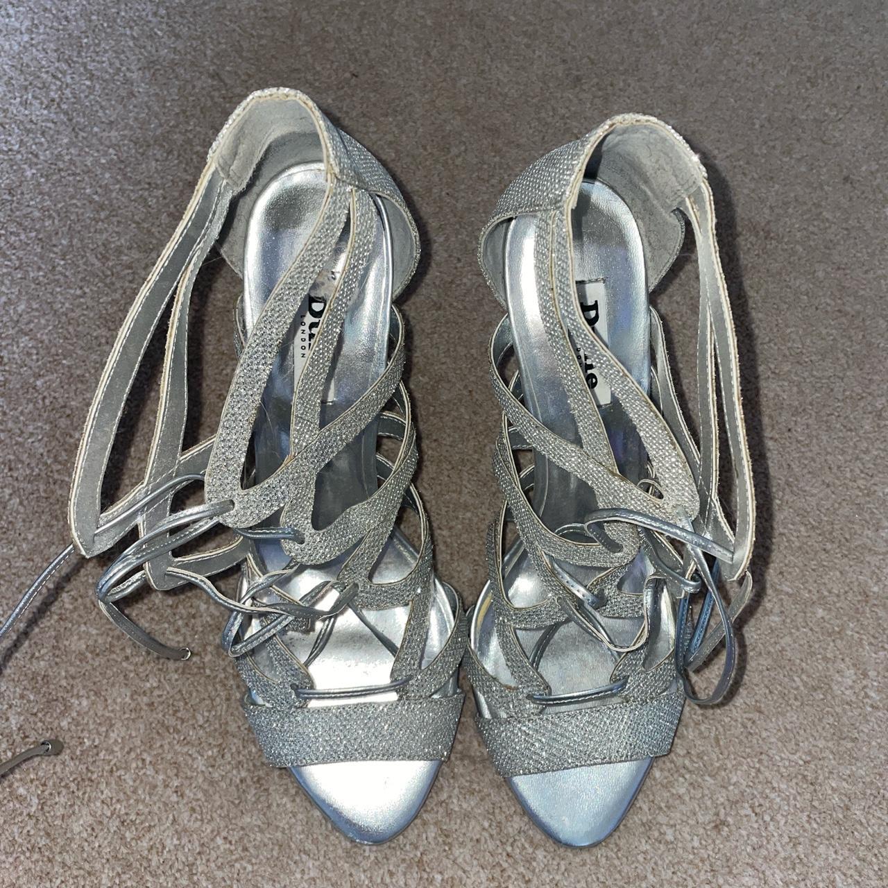 Dune Size 40/7 Silver Sparkly Lace Up Heels Worn... - Depop