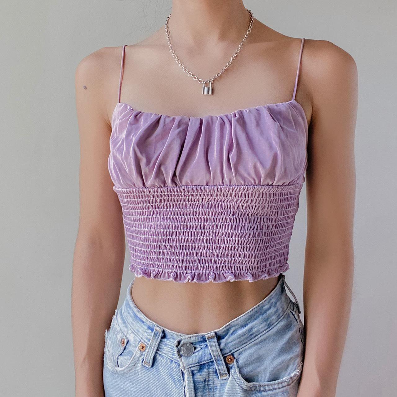 Urban Outfitters - Lavender Emma Cupro Smocked Cami... - Depop