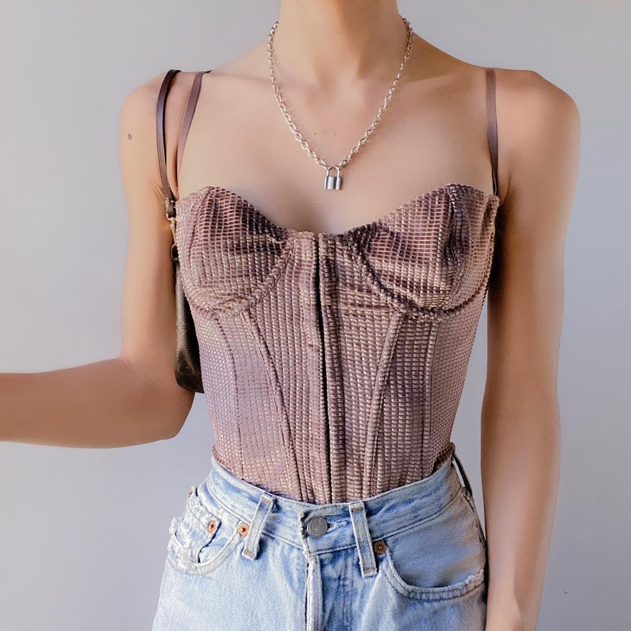 Urban Outfitters Floral Velvet Bustier Crop Top Depop