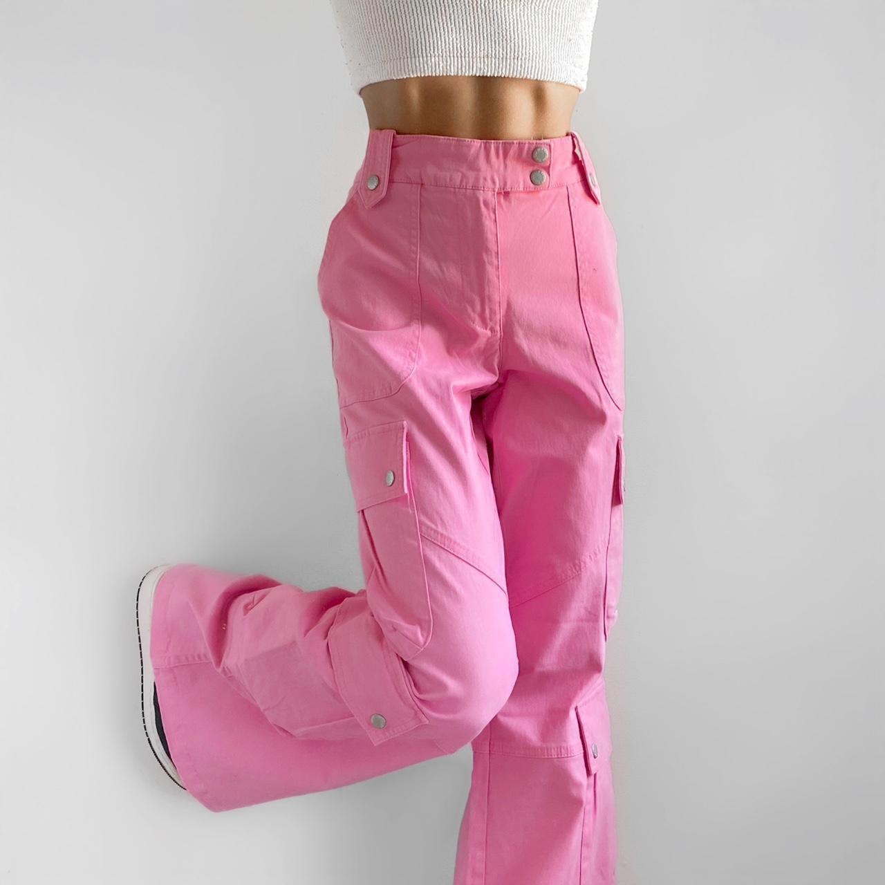 Urban Outfitters Hot Pink Cargo Flare Pants... Depop