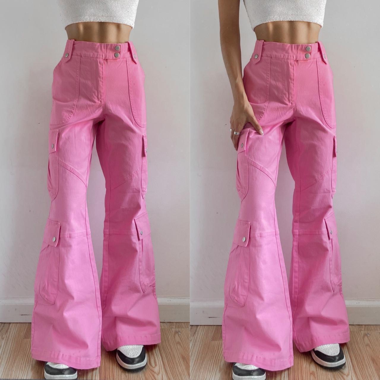 Urban Outfitters - Hot Pink Cargo Flare Pants... - Depop