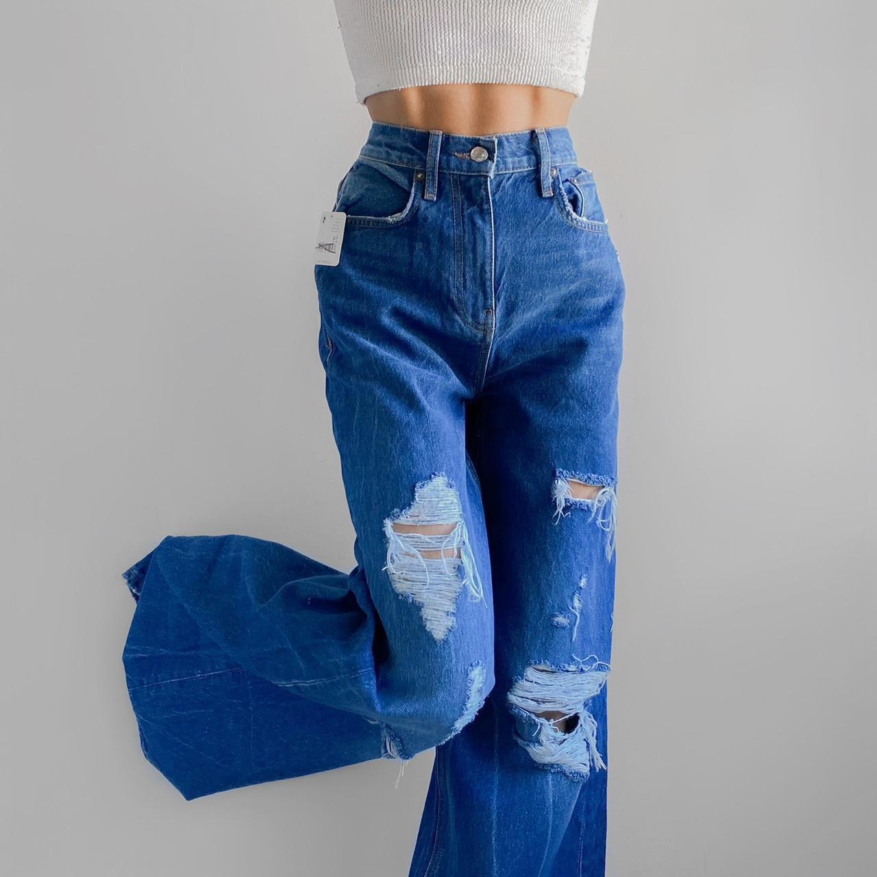 Free People - Wide Leg Baggy Distressed Jeans ... - Depop