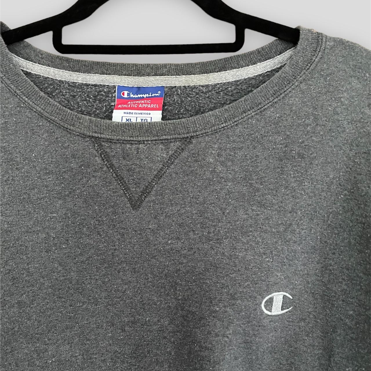 Vintage Champion Jumper Grey with white logo on the... - Depop