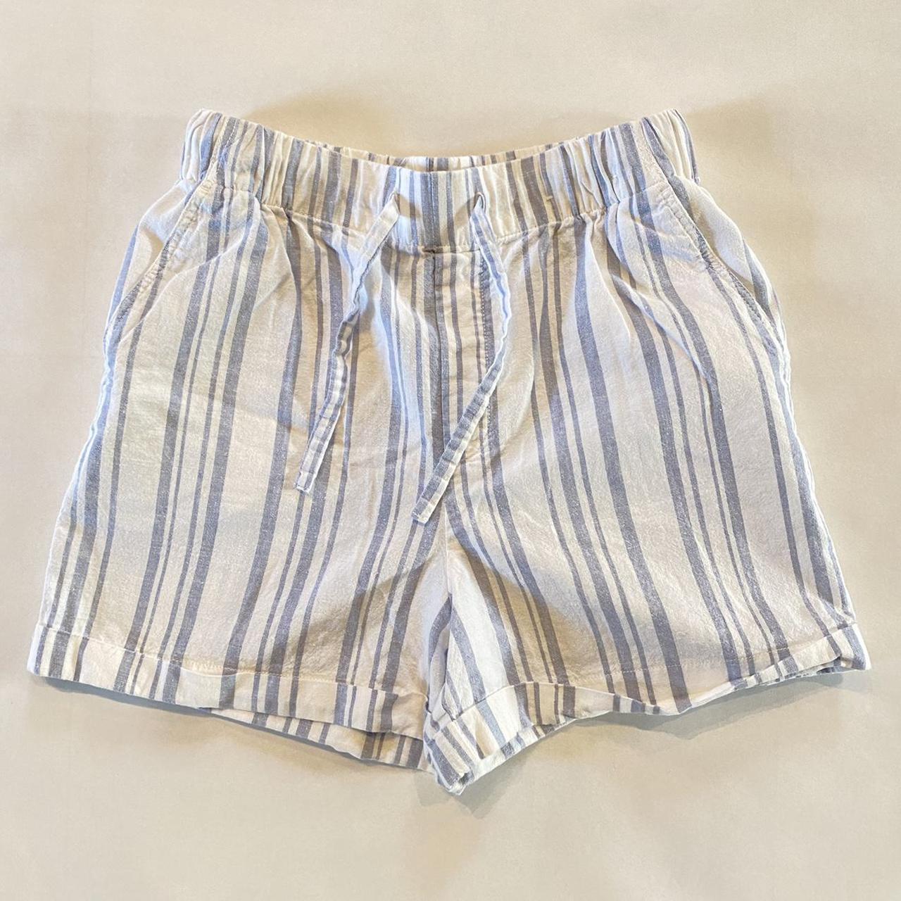 Blue Stripe High Waisted Linen Shorts with an... - Depop