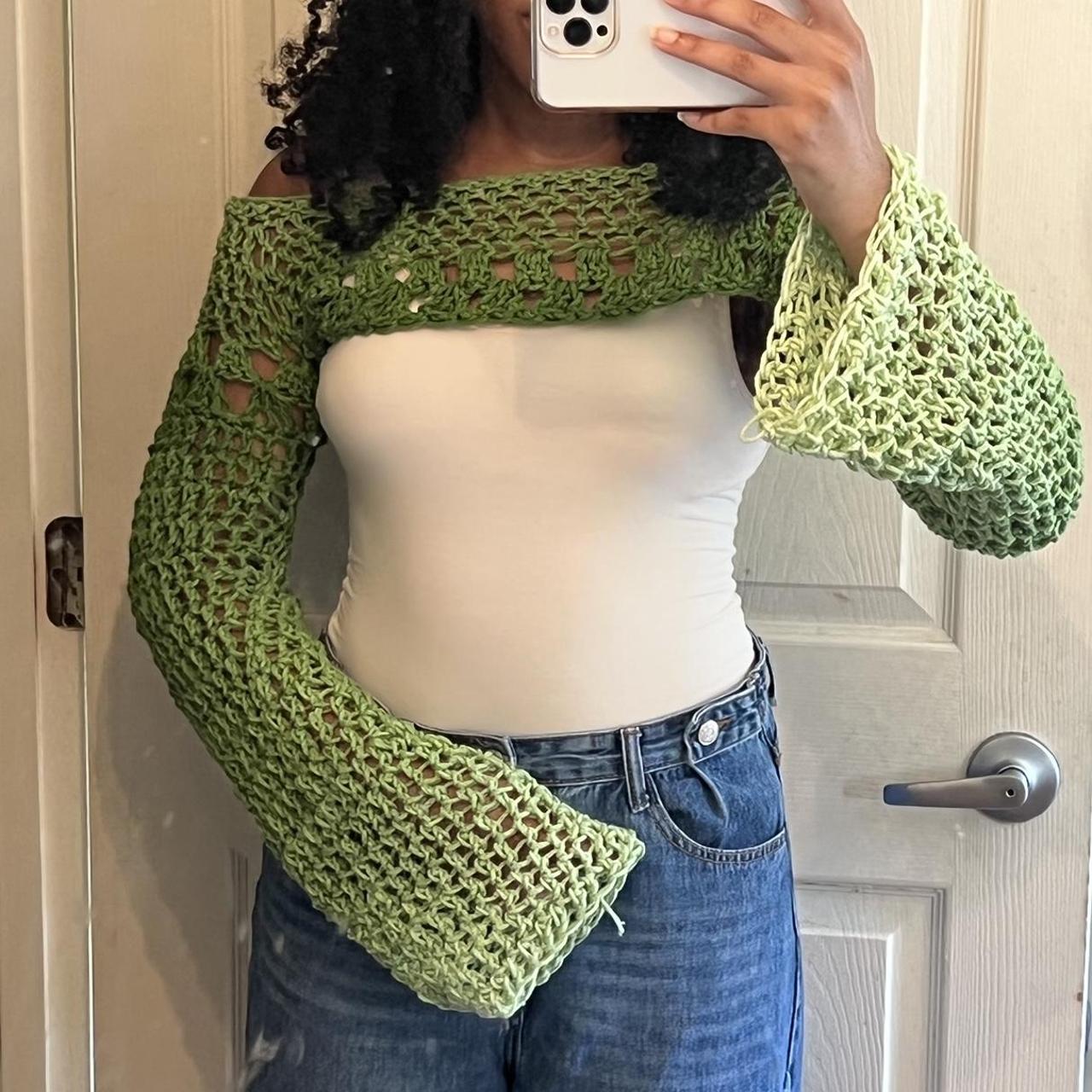 crochet shrug in green ombre handmade by me!!... - Depop