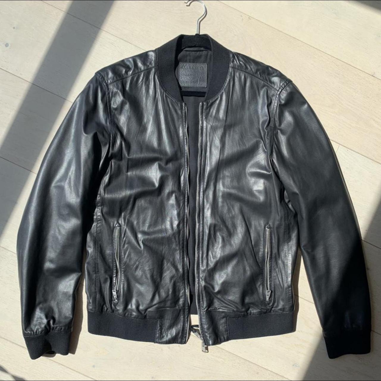 AllSaints black leather bomber Slight wear on back... - Depop