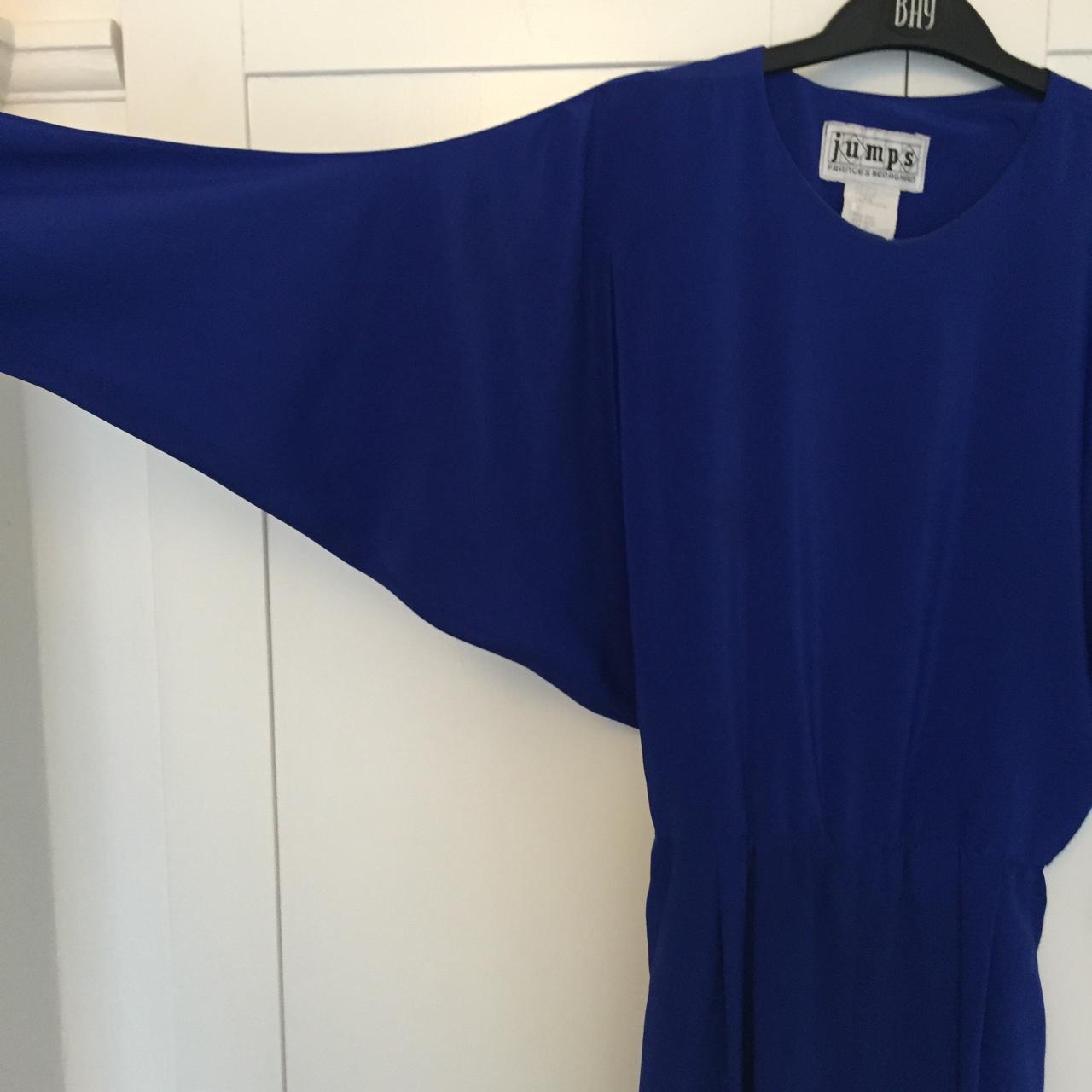 Vintage blue jumpsuit. Silk feel. Batwing sleeves... - Depop