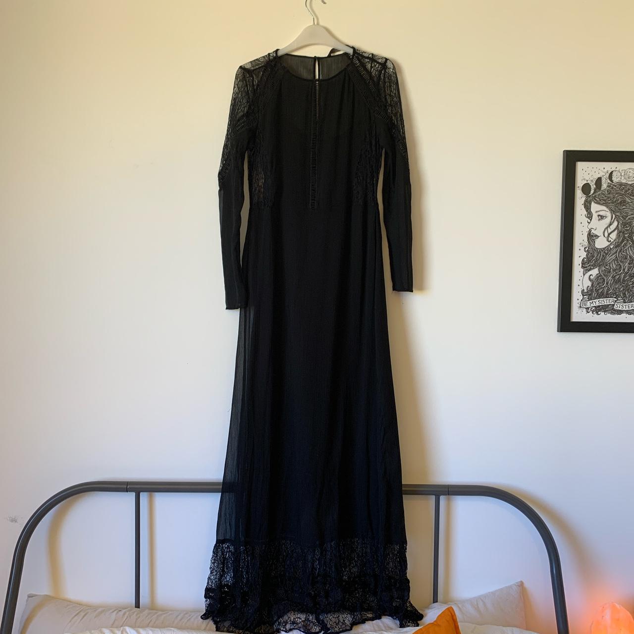 Zara long maxi black sheer dress with lace detail &... - Depop