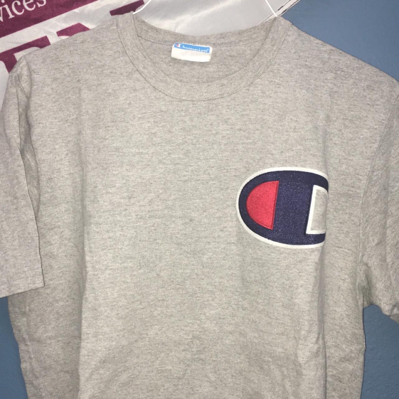 Champion Big Patch Logo Tee Large 9/10 Lightly... - Depop