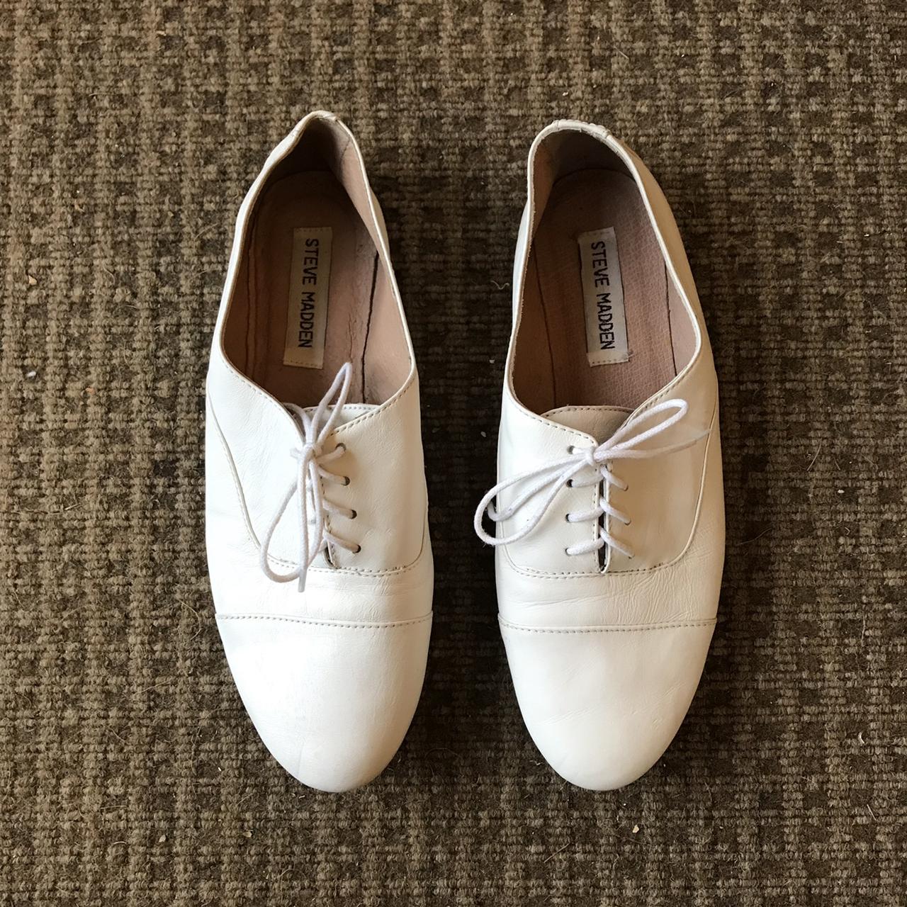 Contemporary white leather lace up flats by Steve... - Depop