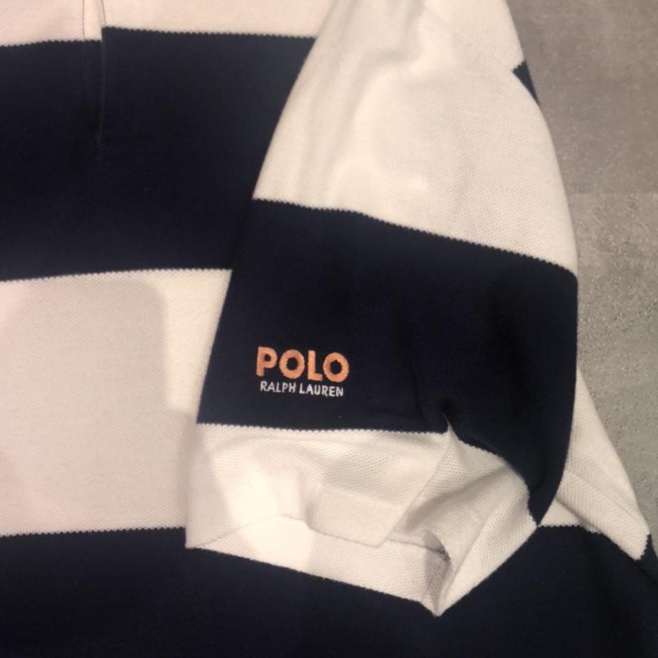 Navy and white striped Ralph Lauren polo Navy and... - Depop