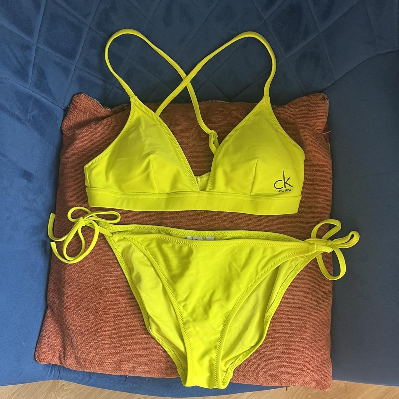 Calvin Klein Women's Yellow and Black Bikinisandtankinisets Depop
