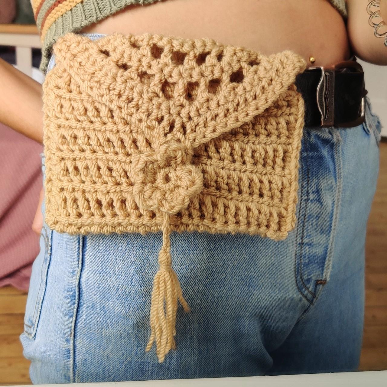 Hand crochet flower tassel fastening belt