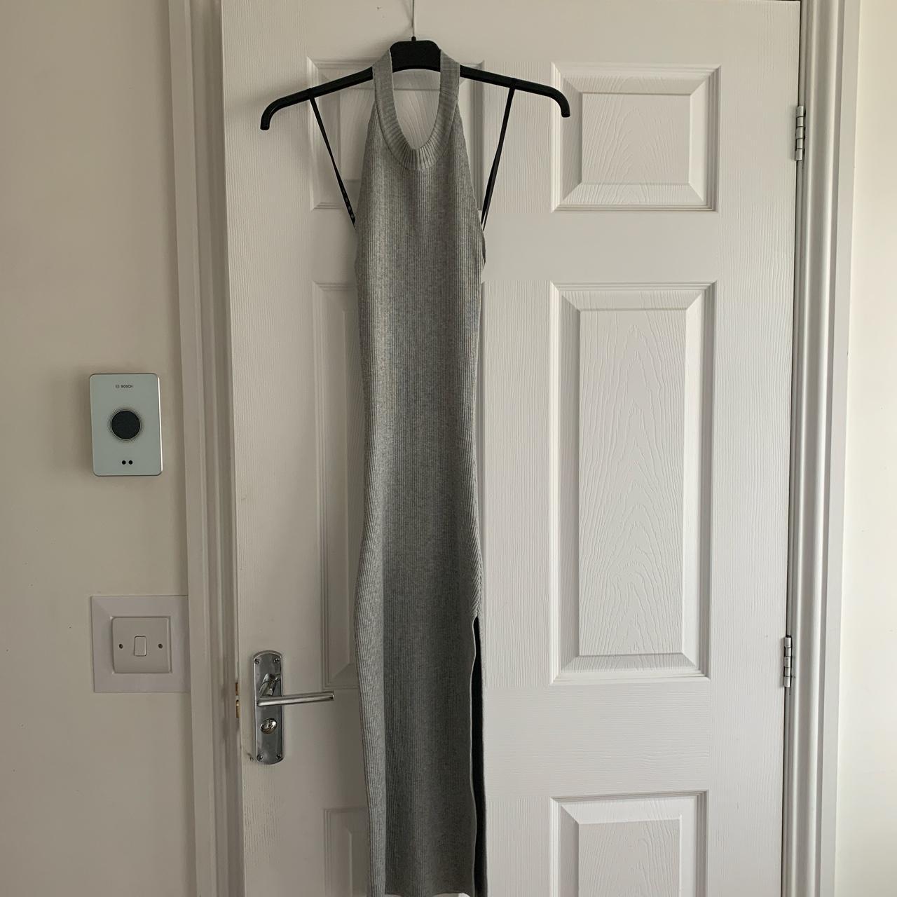 Grey knit marl low back midi dress with slit... - Depop