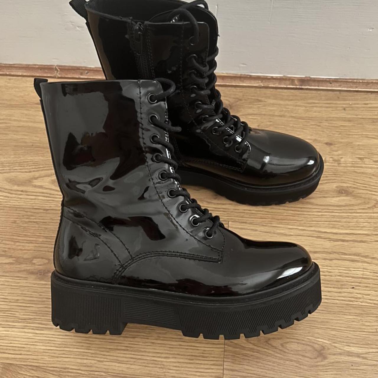 Chunky black shiny boots with platform. Size EU 40,... - Depop