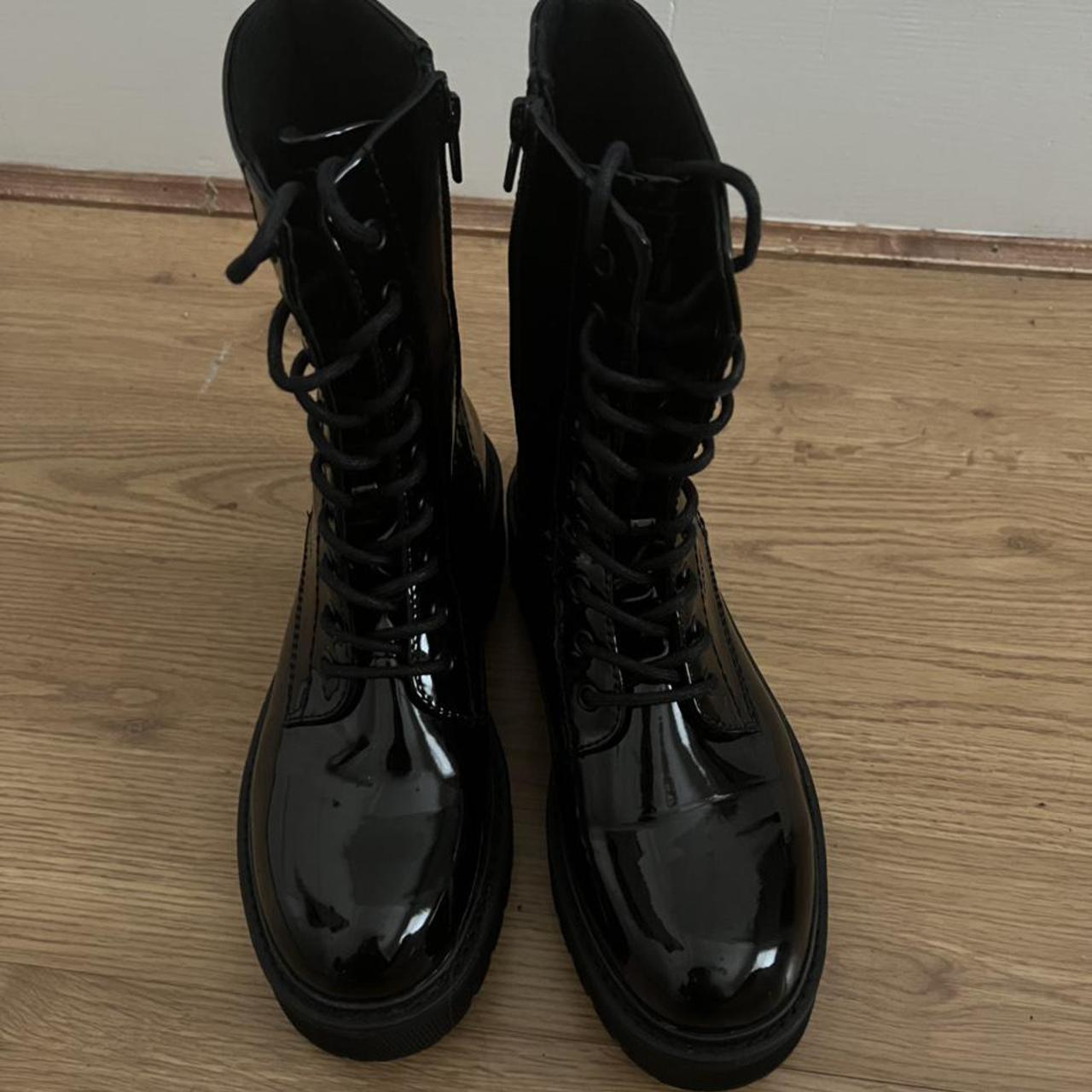 Chunky black shiny boots with platform. Size EU 40,... - Depop