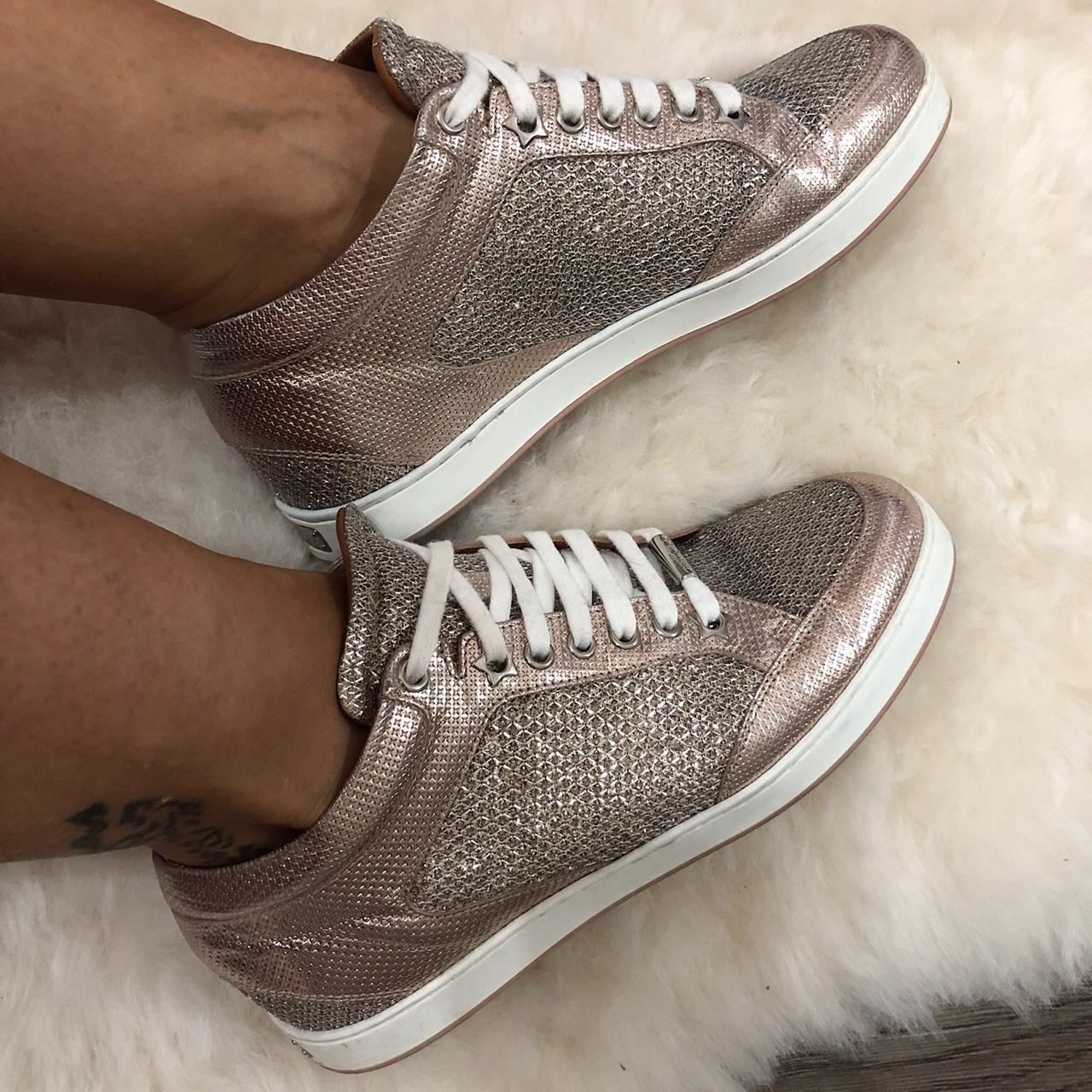 Rose gold jimmy choo sales trainers