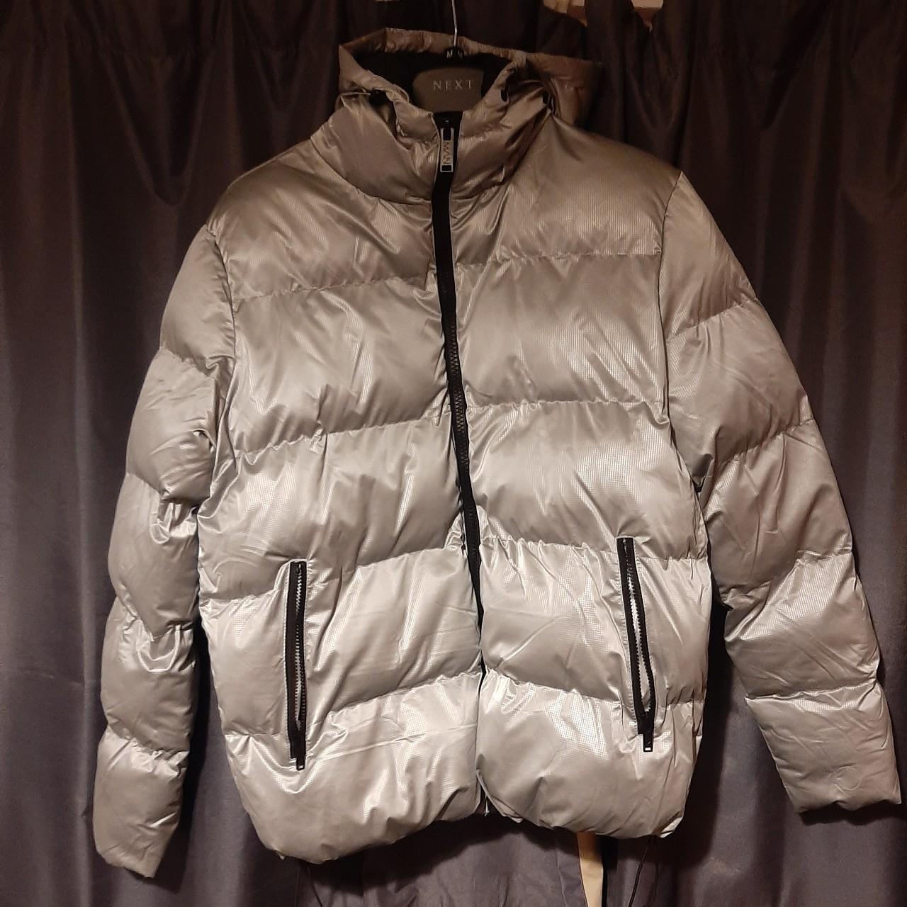 Mens silver puffer jacket Worn once with slight... - Depop