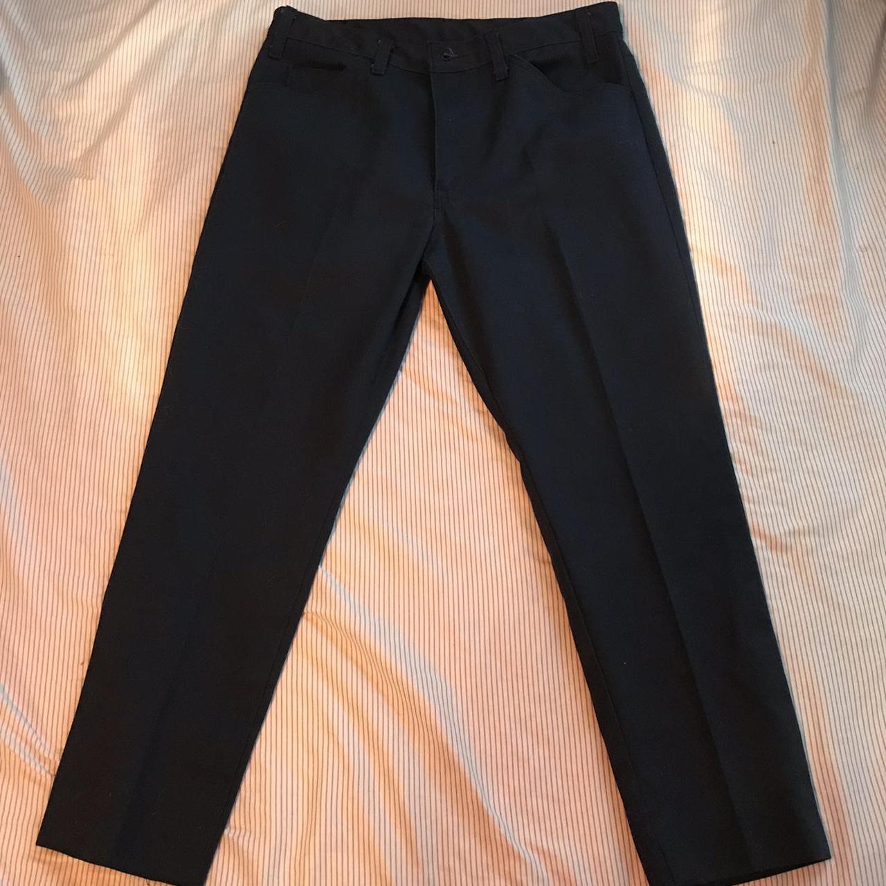 VINTAGE NAVY PANTS 70s straight leg casual navy... Depop