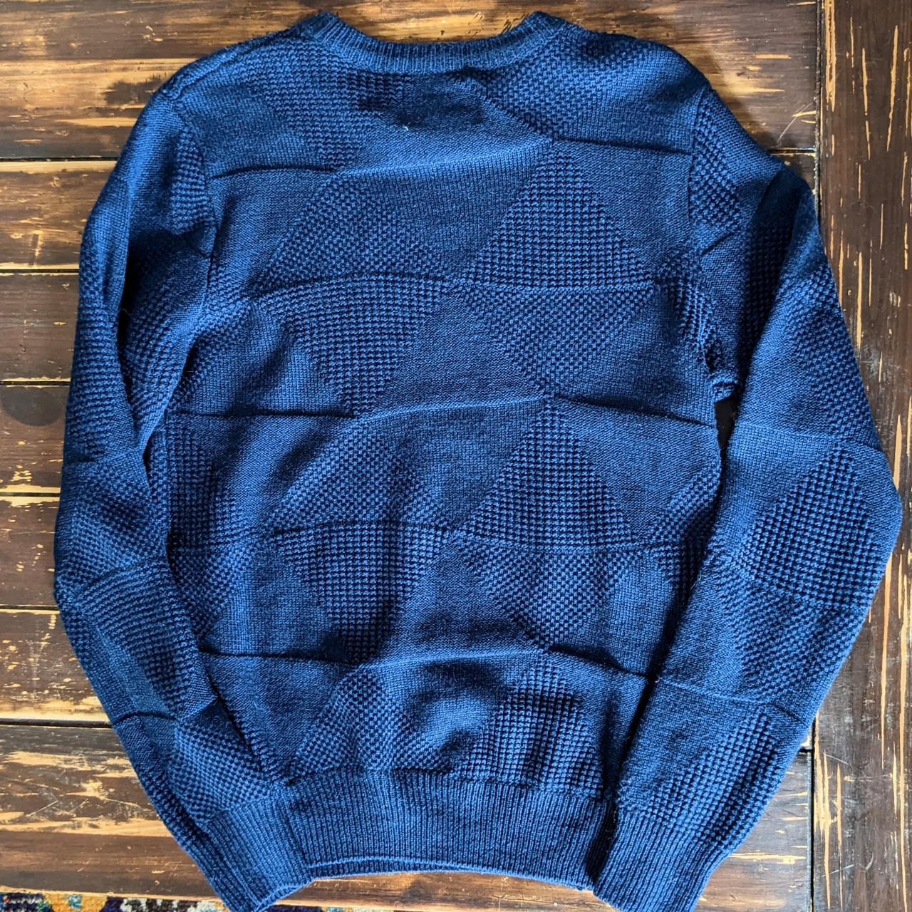 Lovely Bellfield deep blue textured knit pullover.... Depop