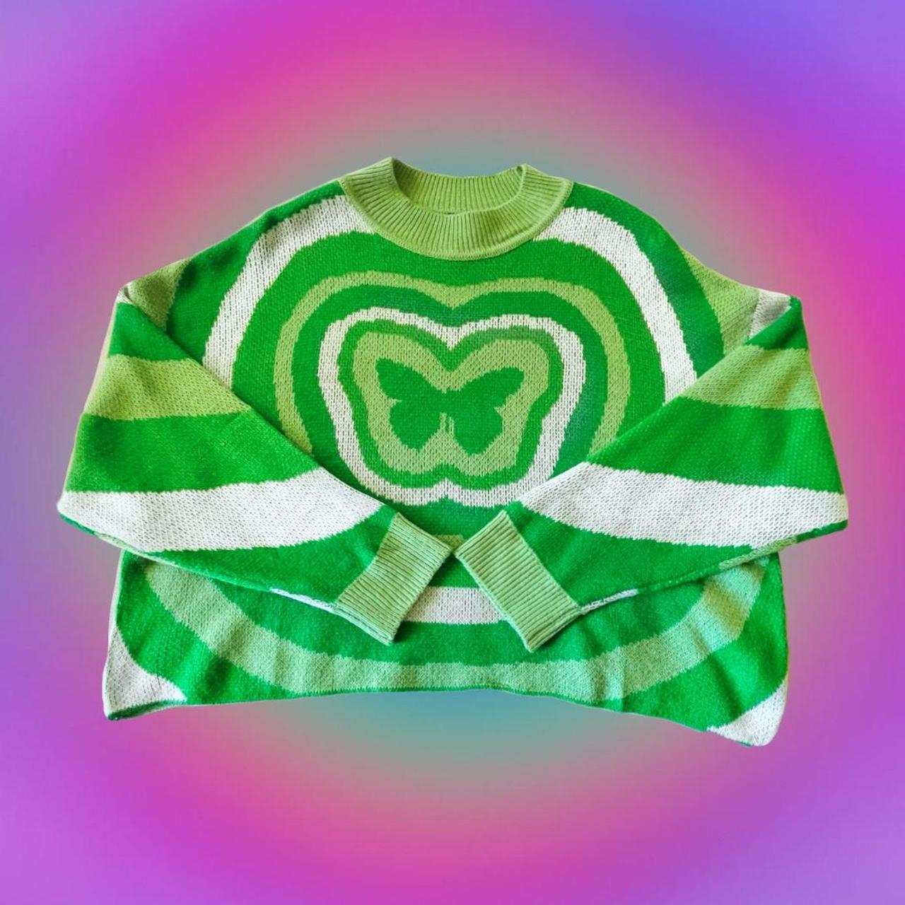 green butterfly jacquard knit sweater 💚 super cute... Depop