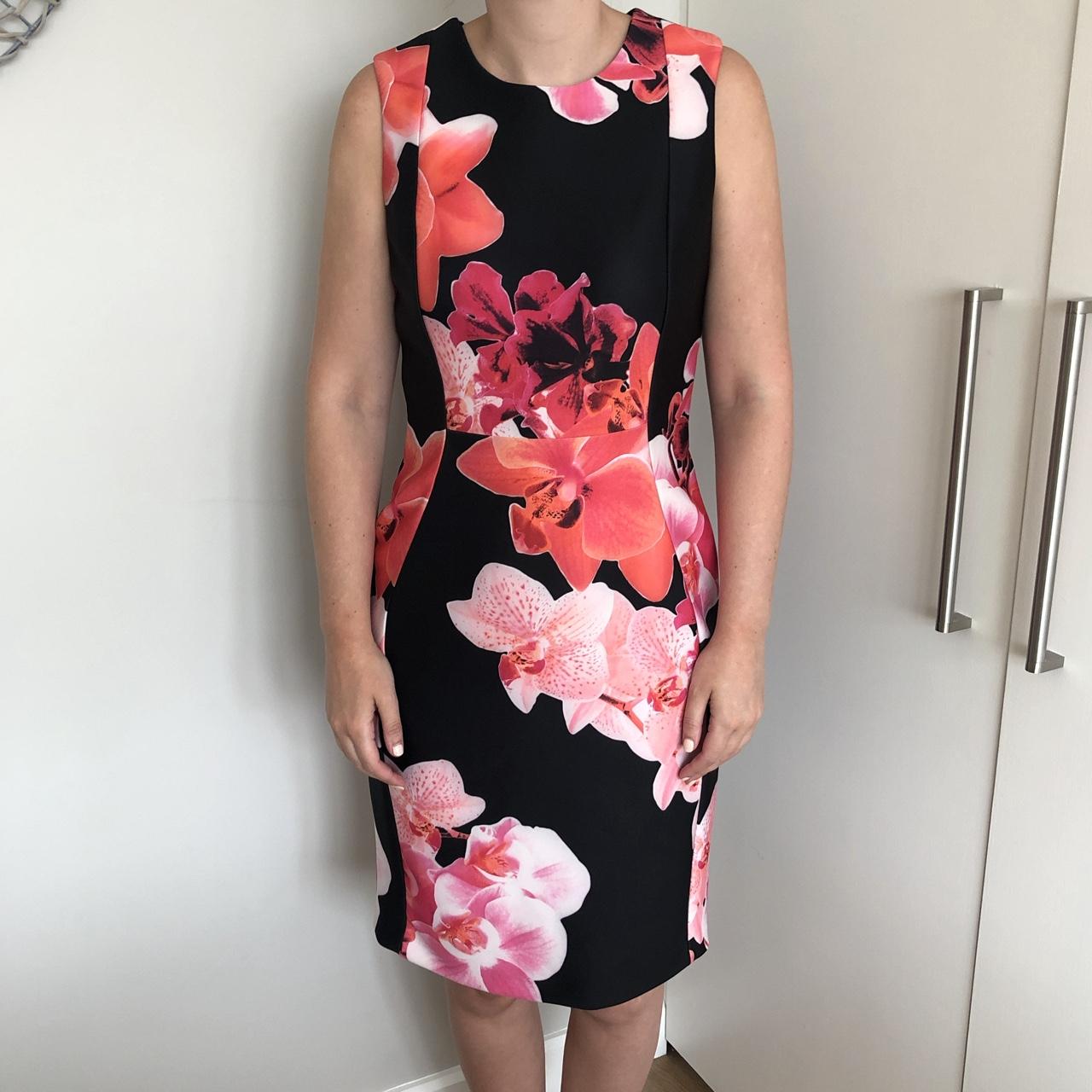 calvin klein black dress with red flowers