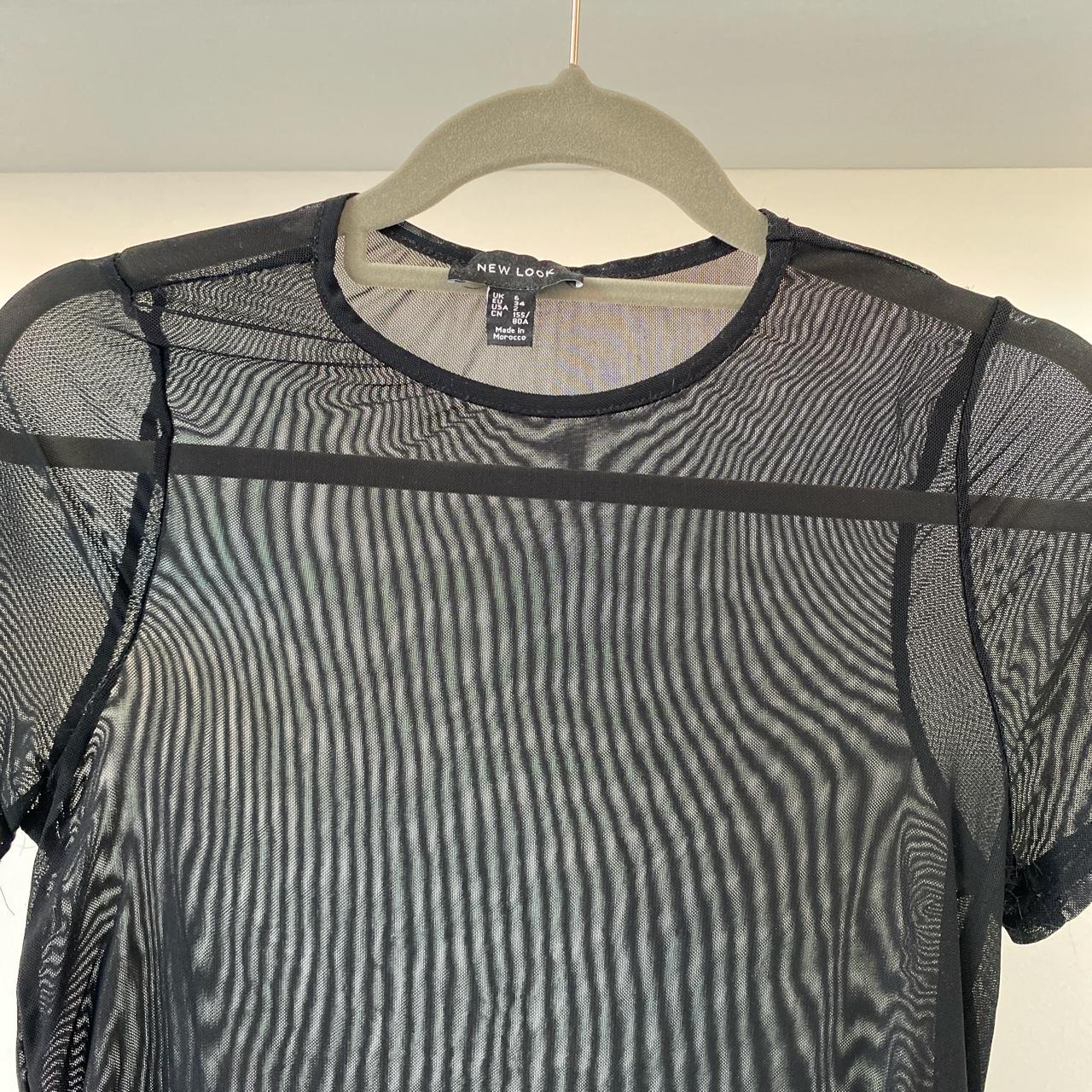 Black mesh see through T-shirt top New Look size... - Depop