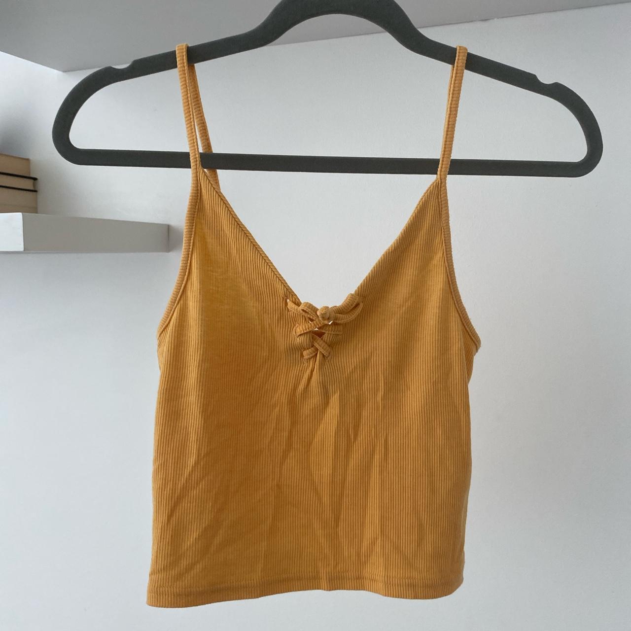 Mustard yellow vest crop top with string detail... - Depop