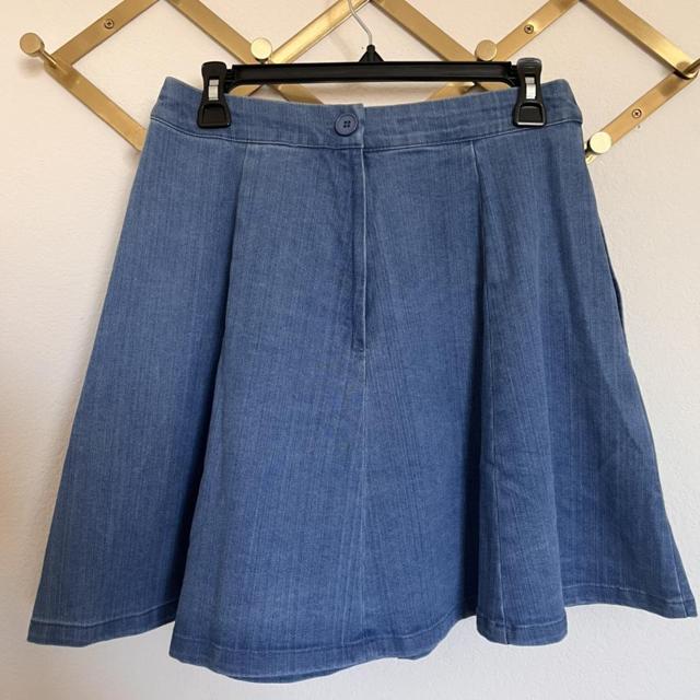 ASOS TALL Denim Button Front Mini Skater Skirt in Mid Wash Blue | ASOS